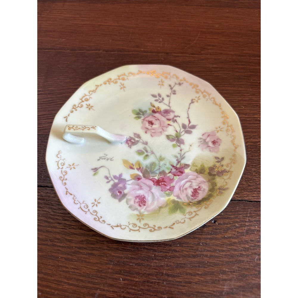 Royal Crown Chantilly Rose Hand Painted Lemon Dish P. Kent Signed Gold Gilt 1948